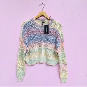 Moon & Madison Pastel Rainbow Knit Cropped Sweater